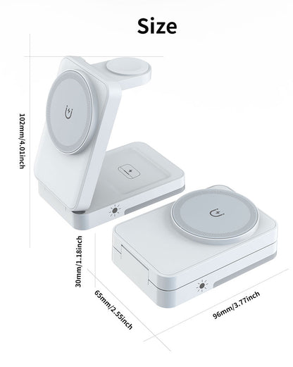 Foldable Magnetic 3 In 1 Wireless Charger Station, 15W Fast Charging Stand For Iphone, Apple Watch, Airpods With Night Light