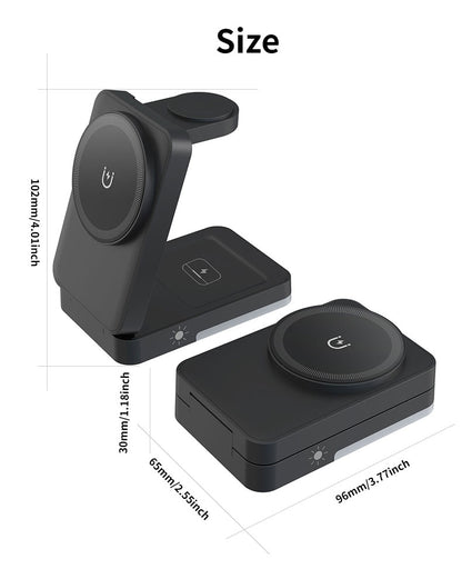 Foldable Magnetic 3 In 1 Wireless Charger Station, 15W Fast Charging Stand For Iphone, Apple Watch, Airpods With Night Light