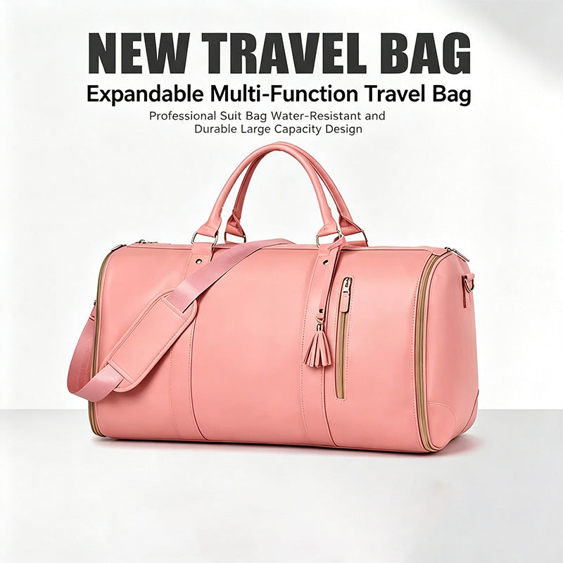 Waterproof Leather Garment Bag Duffle, Expandable Multi Compartment Suit Travel Bag, Large Capacity Carry On Weekender Bag For Business Trips