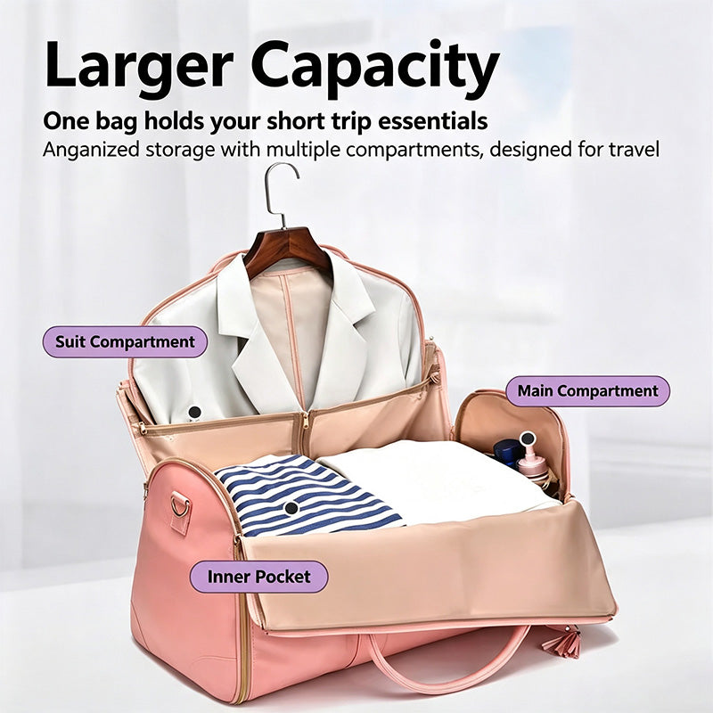 Waterproof Leather Garment Bag Duffle, Expandable Multi Compartment Suit Travel Bag, Large Capacity Carry On Weekender Bag For Business Trips