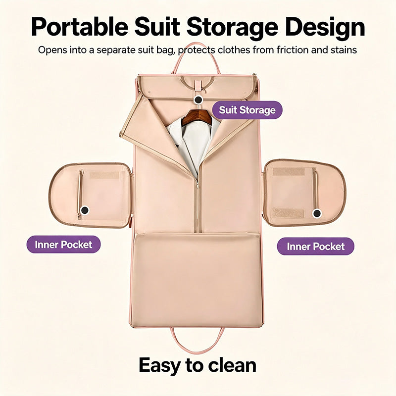 Waterproof Leather Garment Bag Duffle, Expandable Multi Compartment Suit Travel Bag, Large Capacity Carry On Weekender Bag For Business Trips