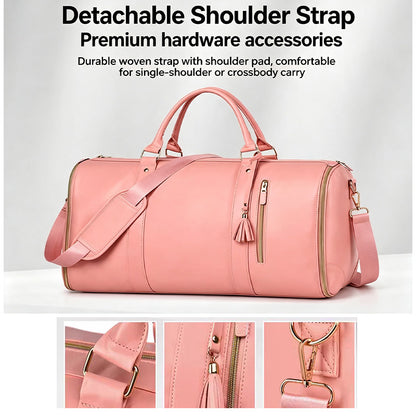 Waterproof Leather Garment Bag Duffle, Expandable Multi Compartment Suit Travel Bag, Large Capacity Carry On Weekender Bag For Business Trips