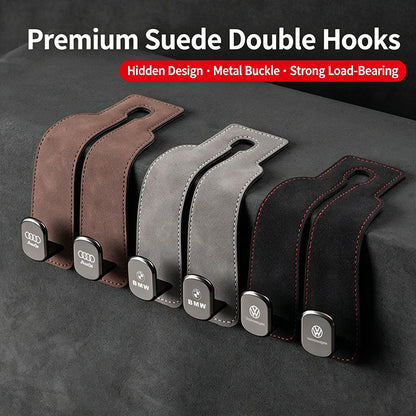 2-in-1 Suede Car Headrest Double Hooks Multi-Function Car Seat Back Organizer Hook for Bags, Purses, Water Bottles