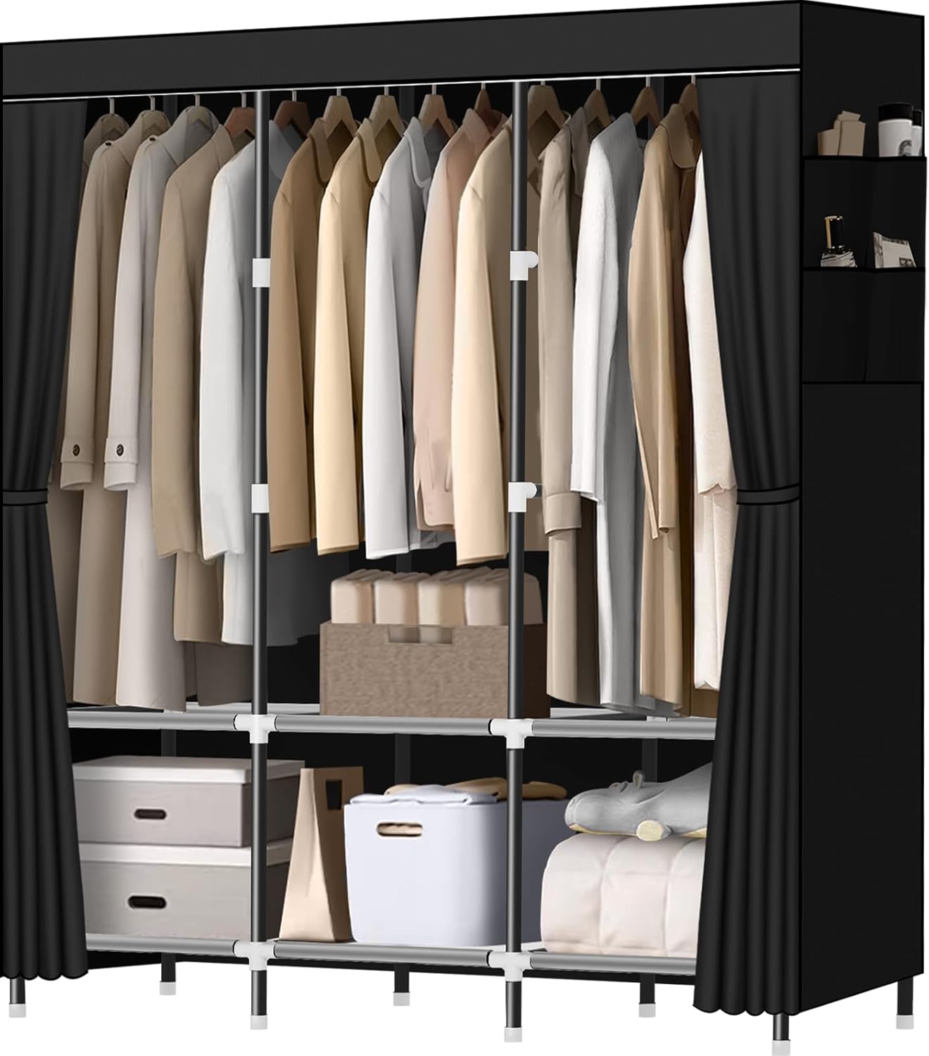 Portable steel-tube wardrobe for the bedroom, sturdy and durable portable hanging wardrobe